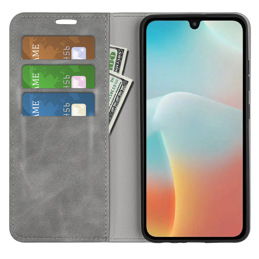 For Samsung Galaxy M16 5G Case Skin Touch Leather Wallet Phone Cover - Grey