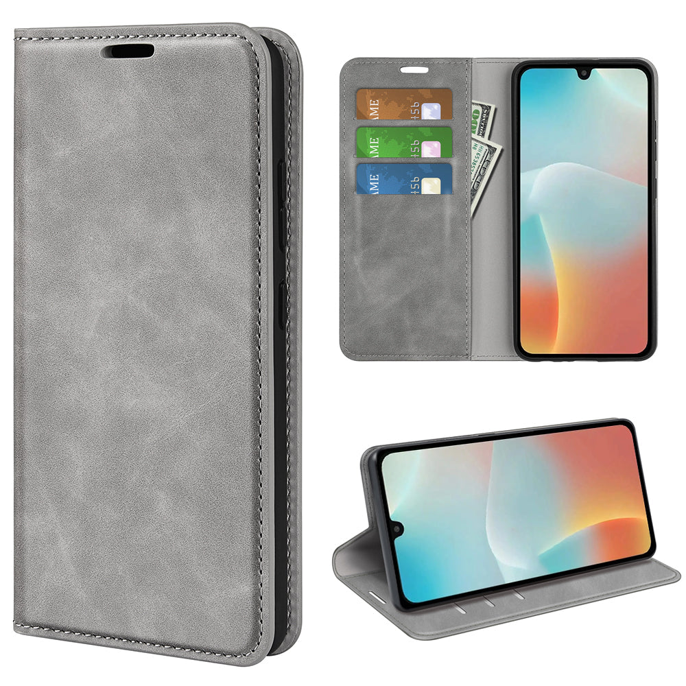 For Samsung Galaxy M16 5G Case Skin Touch Leather Wallet Phone Cover - Grey