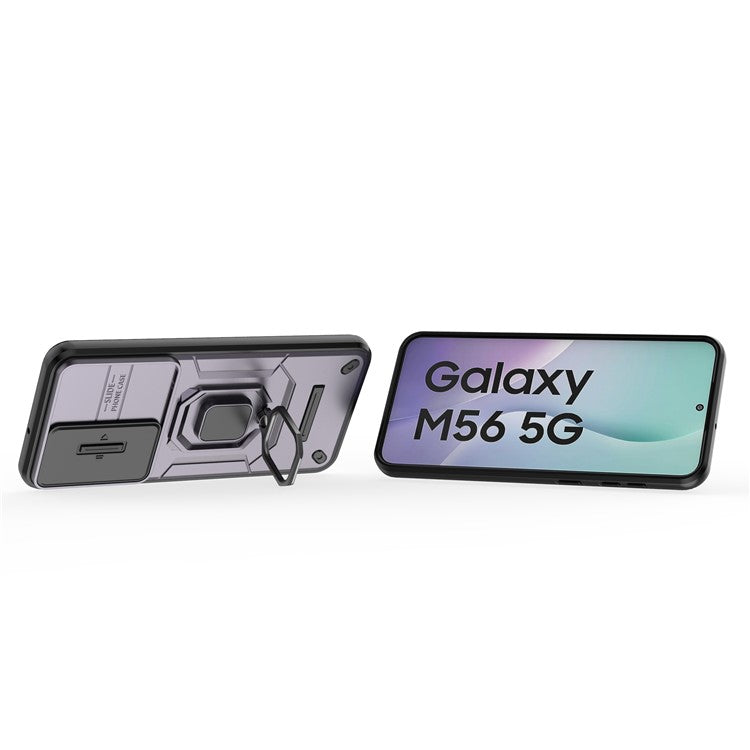 For Samsung Galaxy M56 5G Case PC + TPU Kickstand Phone Protector with Lens Cover - Purple
