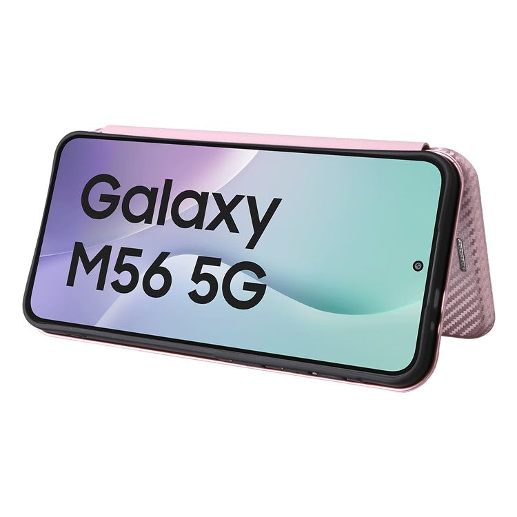 For Samsung Galaxy M56 5G Case Carbon Fiber Texture Drop-Proof PU Leather Phone Cover - Rose Gold