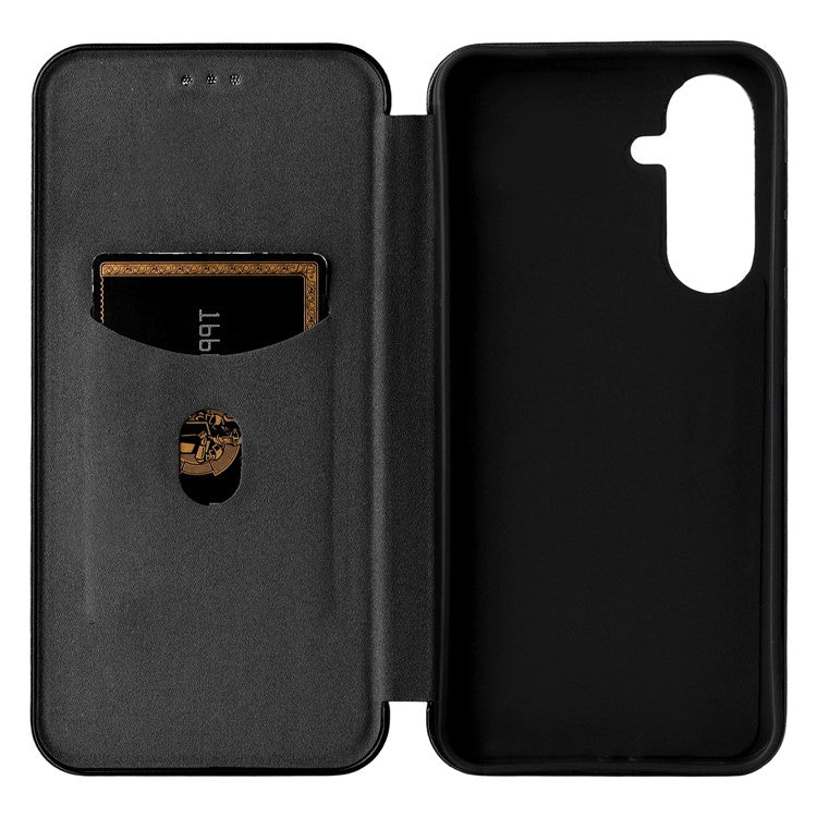 For Samsung Galaxy M56 5G Case Carbon Fiber Texture Drop-Proof PU Leather Phone Cover - Black