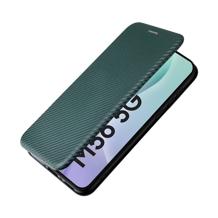 For Samsung Galaxy M56 5G Case Carbon Fiber Texture Drop-Proof PU Leather Phone Cover - Green
