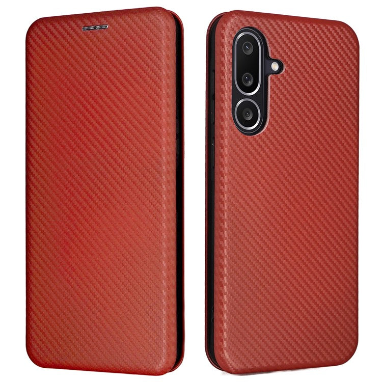 For Samsung Galaxy M56 5G Case Carbon Fiber Texture Drop-Proof PU Leather Phone Cover - Brown
