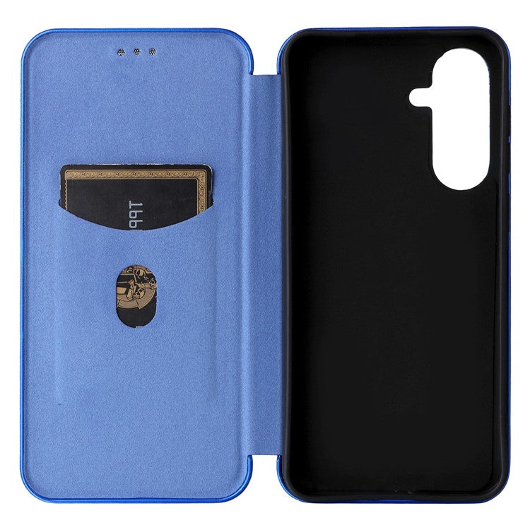 For Samsung Galaxy M56 5G Case Carbon Fiber Texture Drop-Proof PU Leather Phone Cover - Blue
