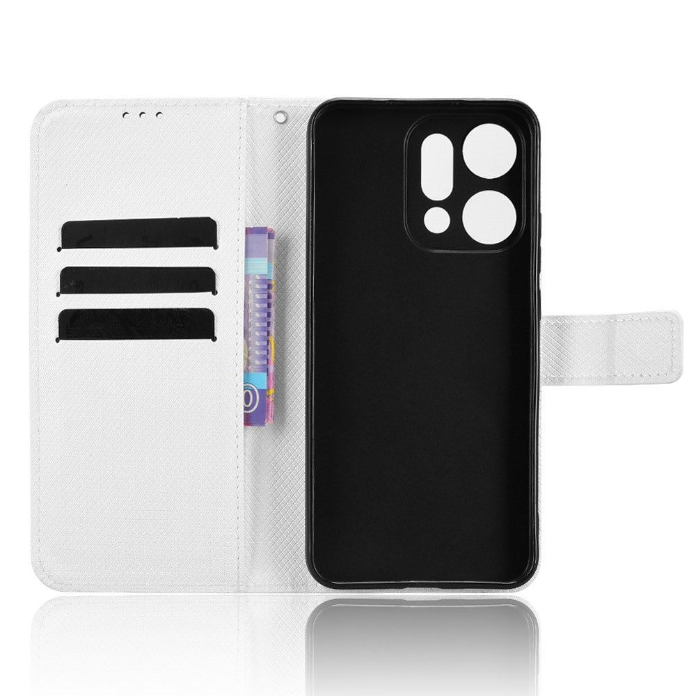 For Oppo Reno14 Pro 5G (Global) Leather Wallet Case with Strap Diamond Texture Phone Cover - White