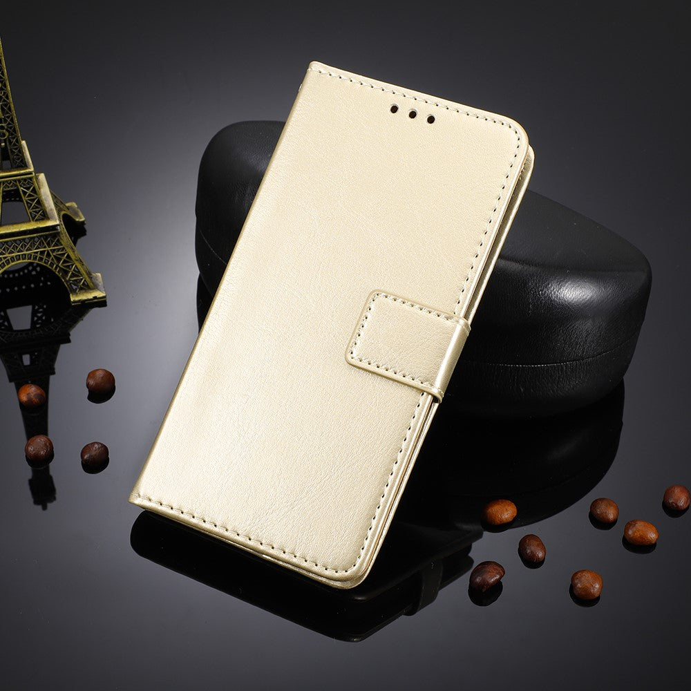 For Oppo Reno14 Pro 5G (Global) PU Leather Case with Strap Crazy Horse Texture Phone Wallet Cover - Gold