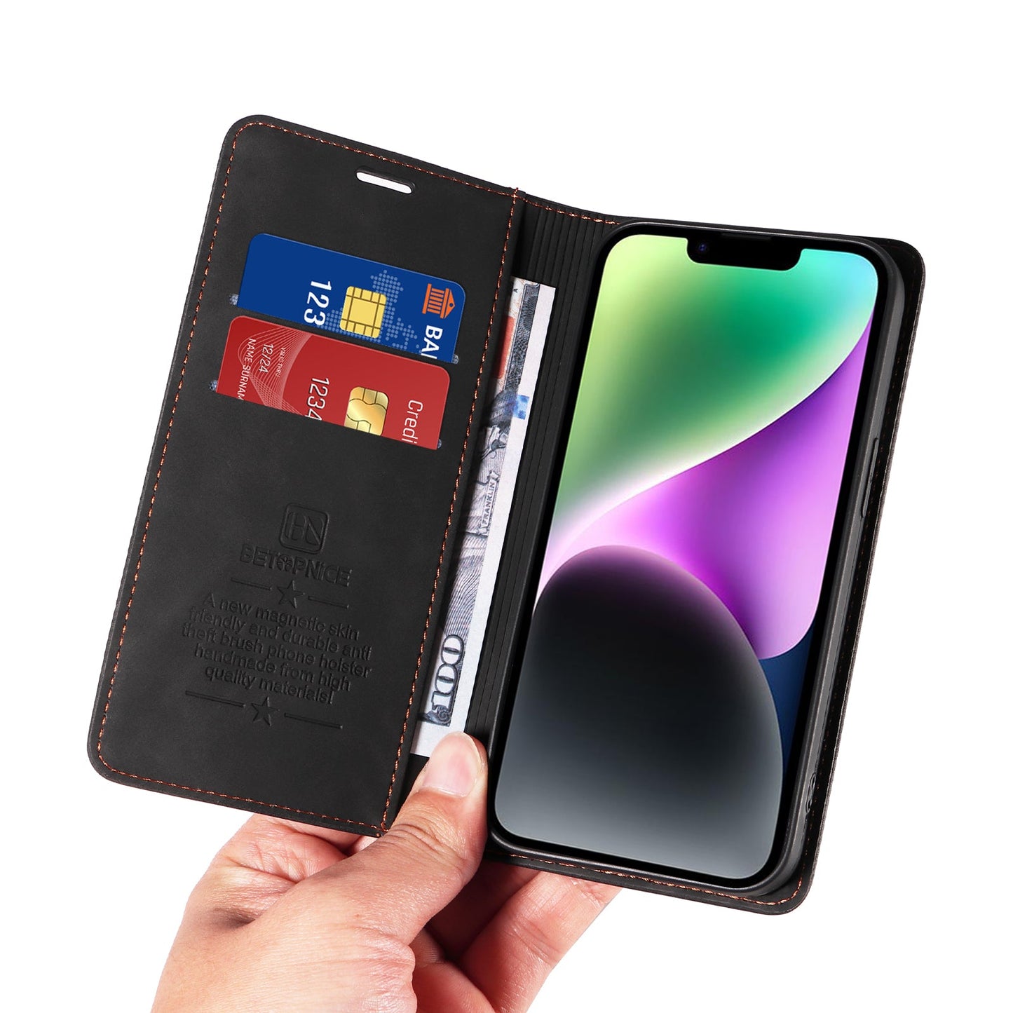 For Samsung Galaxy M56 5G Case BETOPNICE Magnetic Closure RFID Blocking Wallet Stand Leather Phone Cover - Black