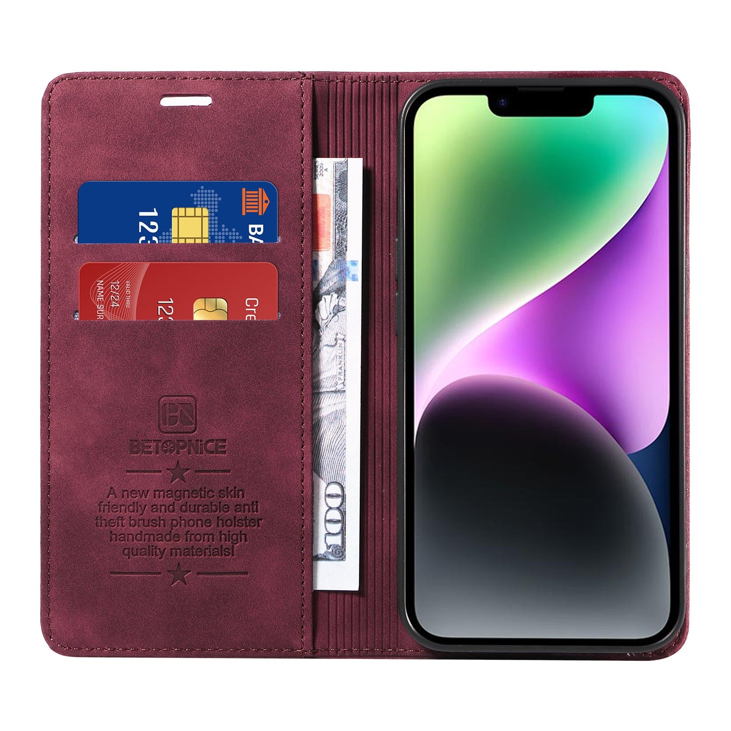 For Samsung Galaxy M56 5G Case BETOPNICE Magnetic Closure RFID Blocking Wallet Stand Leather Phone Cover - Red