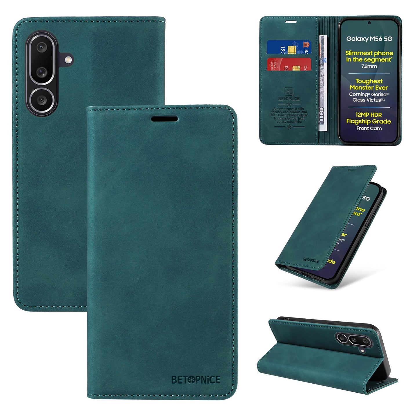 For Samsung Galaxy M56 5G Case BETOPNICE Magnetic Closure RFID Blocking Wallet Stand Leather Phone Cover - Green