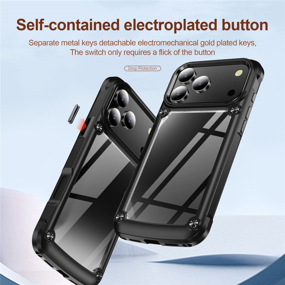 For iPhone 17 Pro Max Case Alloy Lens Frame PC + TPU Anti-Drop Phone Cover - Black