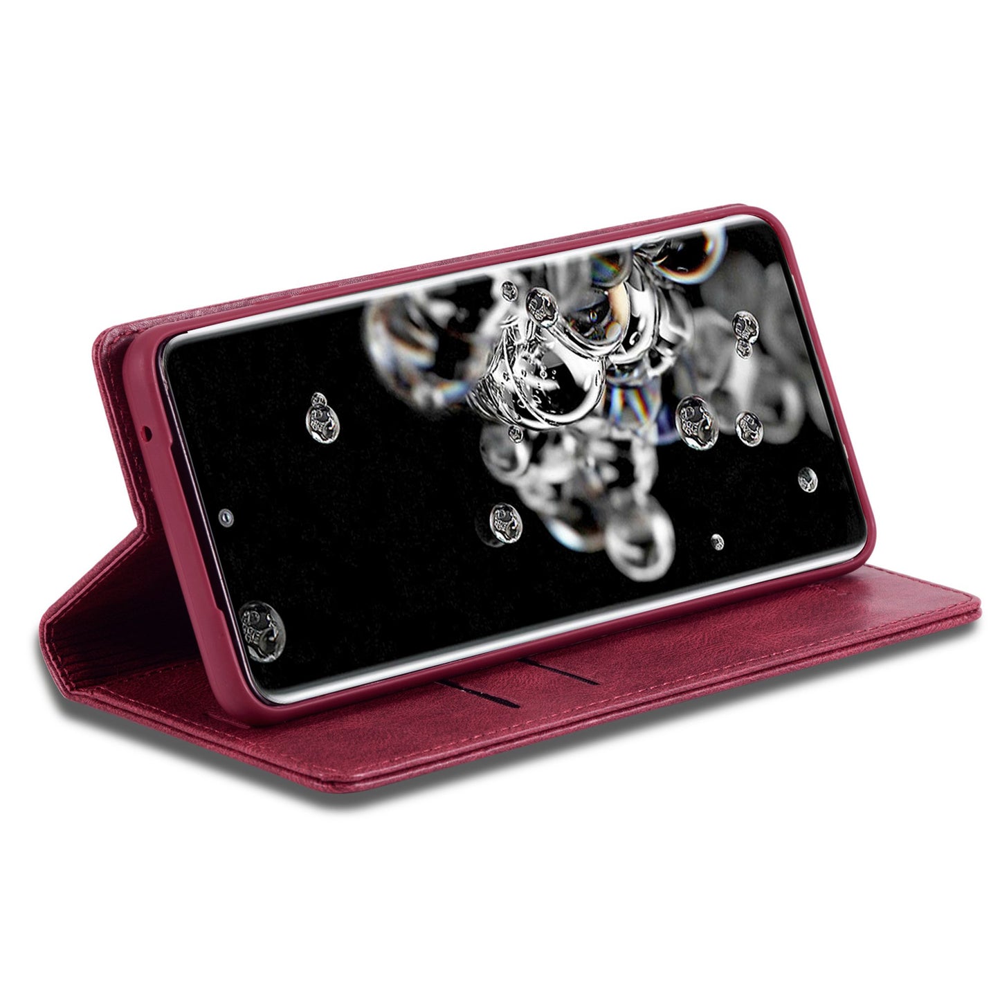 LC.IMEEKE For Samsung Galaxy S20 Ultra PU Leather Magnetic Auto-absorbed Flip Case RFID Blocking Wallet Stand Phone Cover - Red