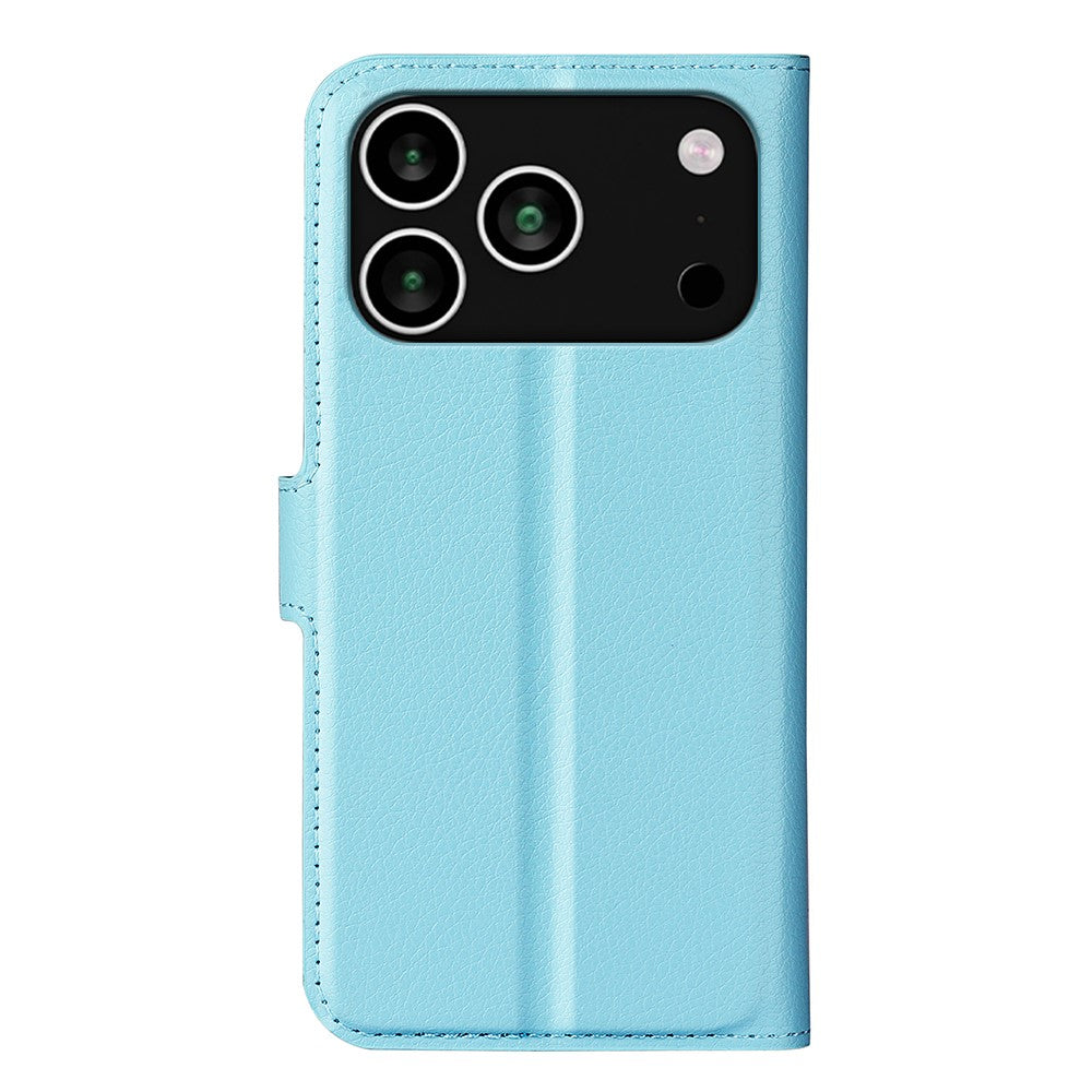For iPhone 17 Pro Max Case Litchi Texture Shockproof Leather Wallet Phone Cover - Blue