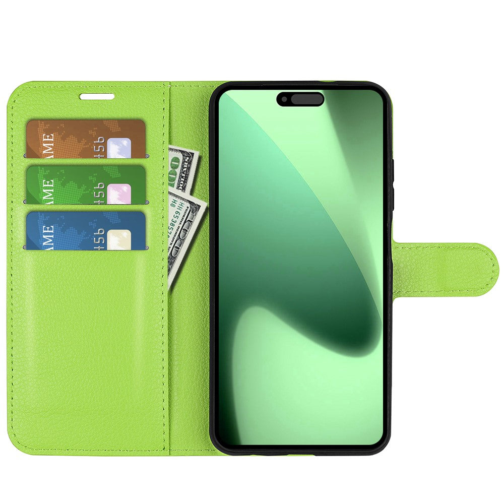 For iPhone 17 Pro Max Case Litchi Texture Shockproof Leather Wallet Phone Cover - Green