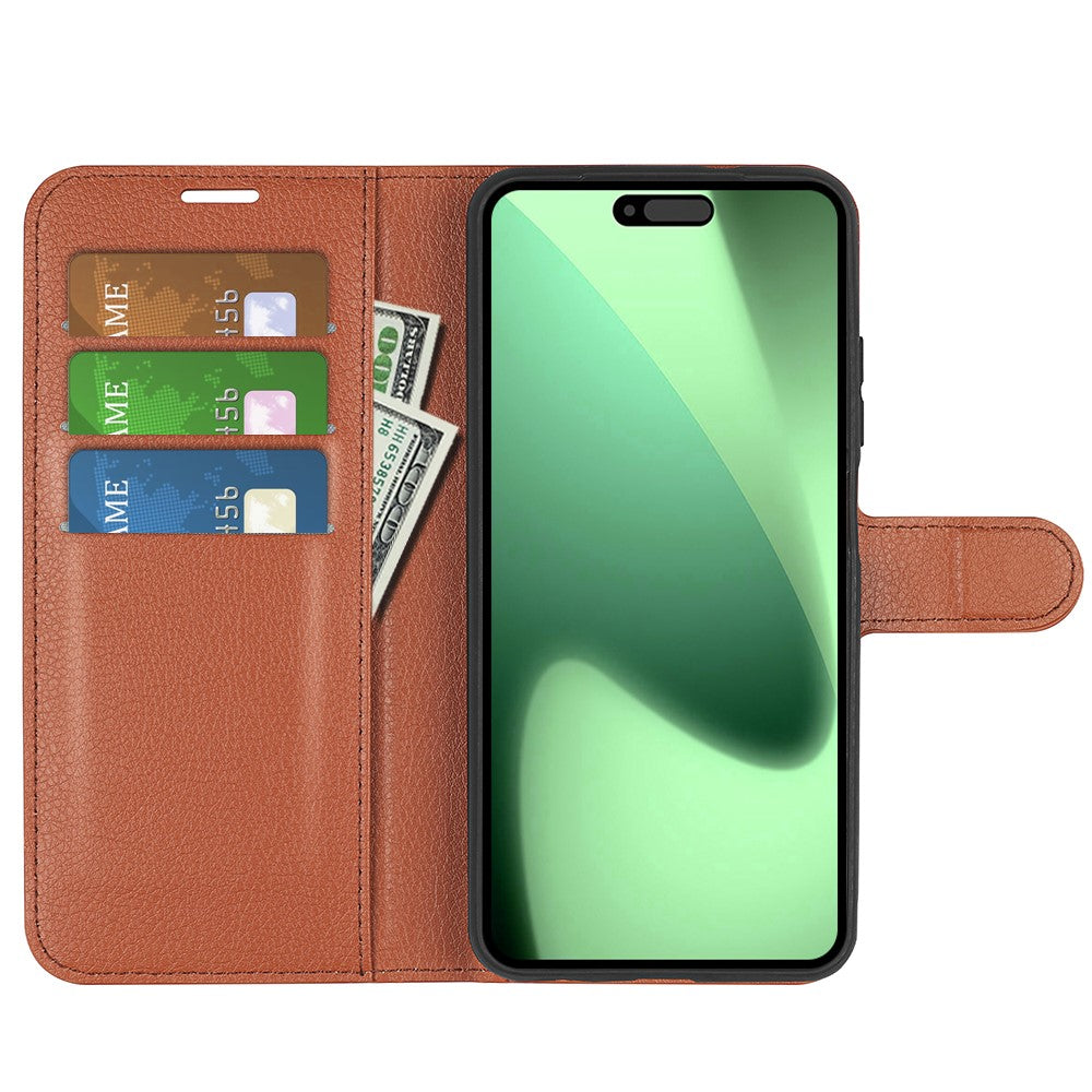 For iPhone 17 Pro Max Case Litchi Texture Shockproof Leather Wallet Phone Cover - Brown