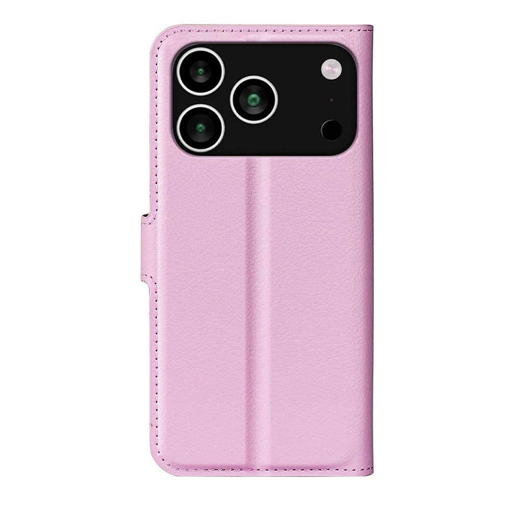 For iPhone 17 Pro Max Case Litchi Texture Shockproof Leather Wallet Phone Cover - Pink