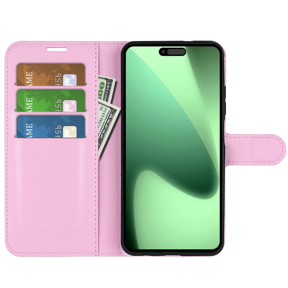 For iPhone 17 Pro Max Case Litchi Texture Shockproof Leather Wallet Phone Cover - Pink