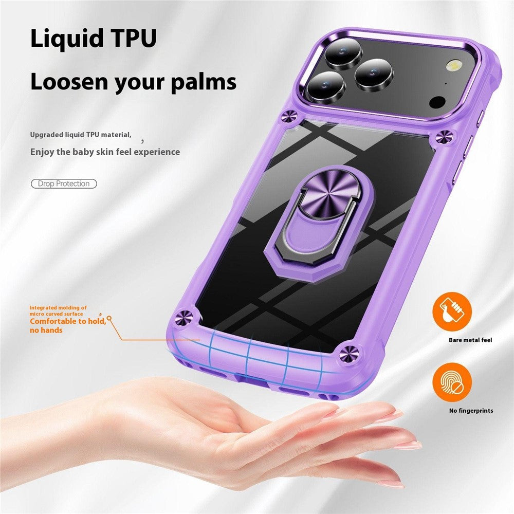 For iPhone 17 Pro Max Case Alloy Lens Frame PC + TPU Kickstand Phone Back Cover - Black