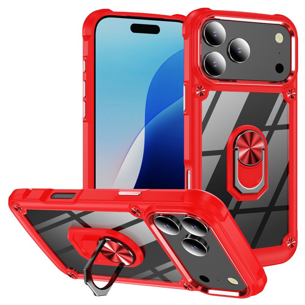 For iPhone 17 Pro Max Case Alloy Lens Frame PC + TPU Kickstand Phone Back Cover - Red