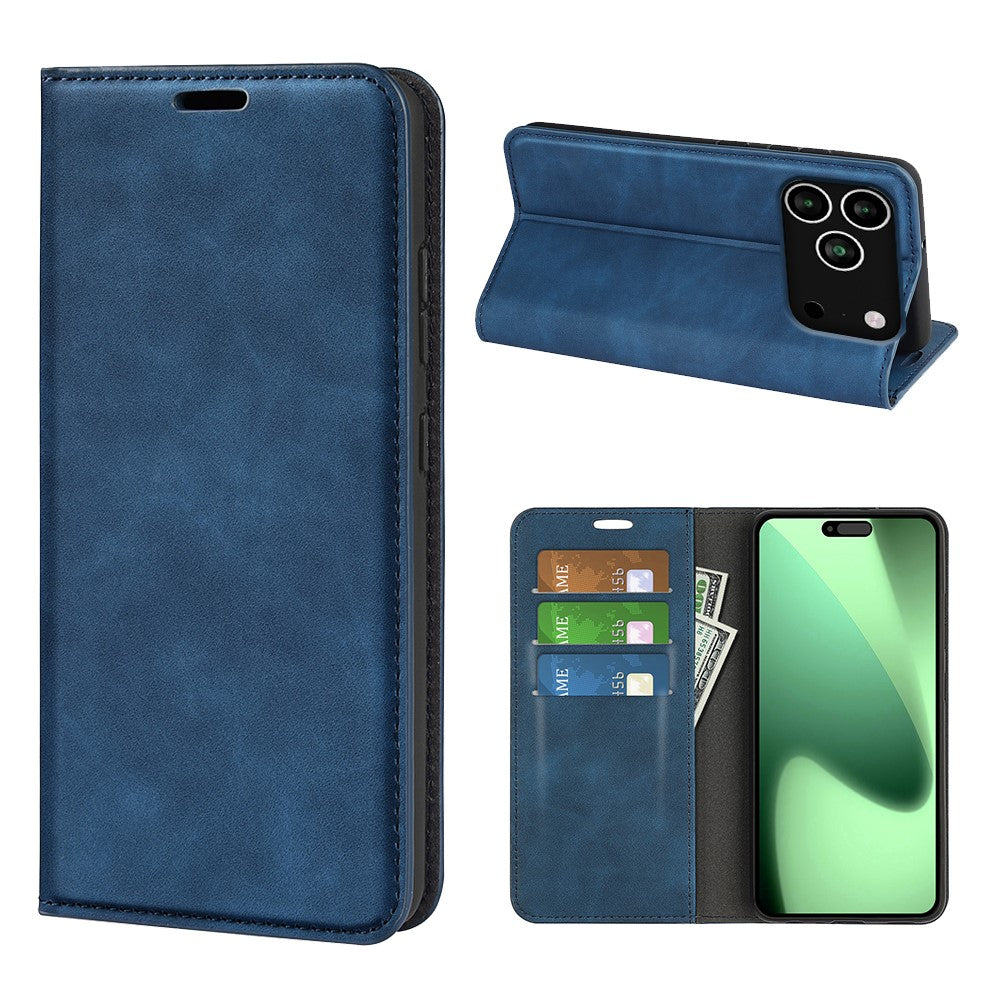 For iPhone 17 Pro Max Case Skin Touch Leather Wallet Phone Cover - Blue