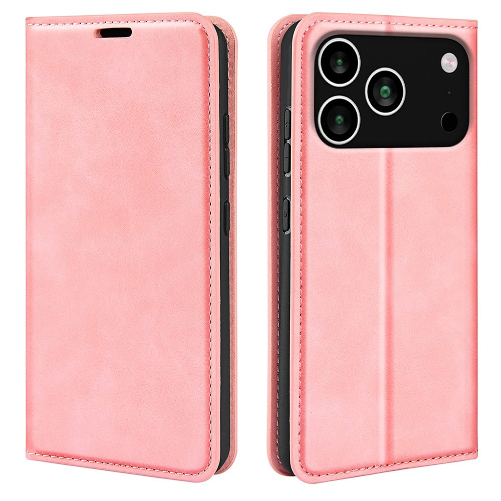 For iPhone 17 Pro Max Case Skin Touch Leather Wallet Phone Cover - Pink