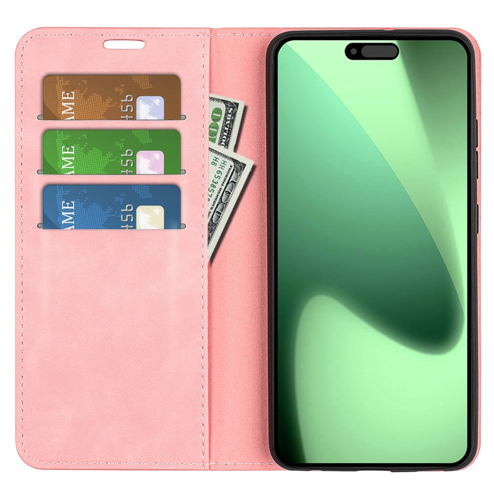 For iPhone 17 Pro Max Case Skin Touch Leather Wallet Phone Cover - Pink