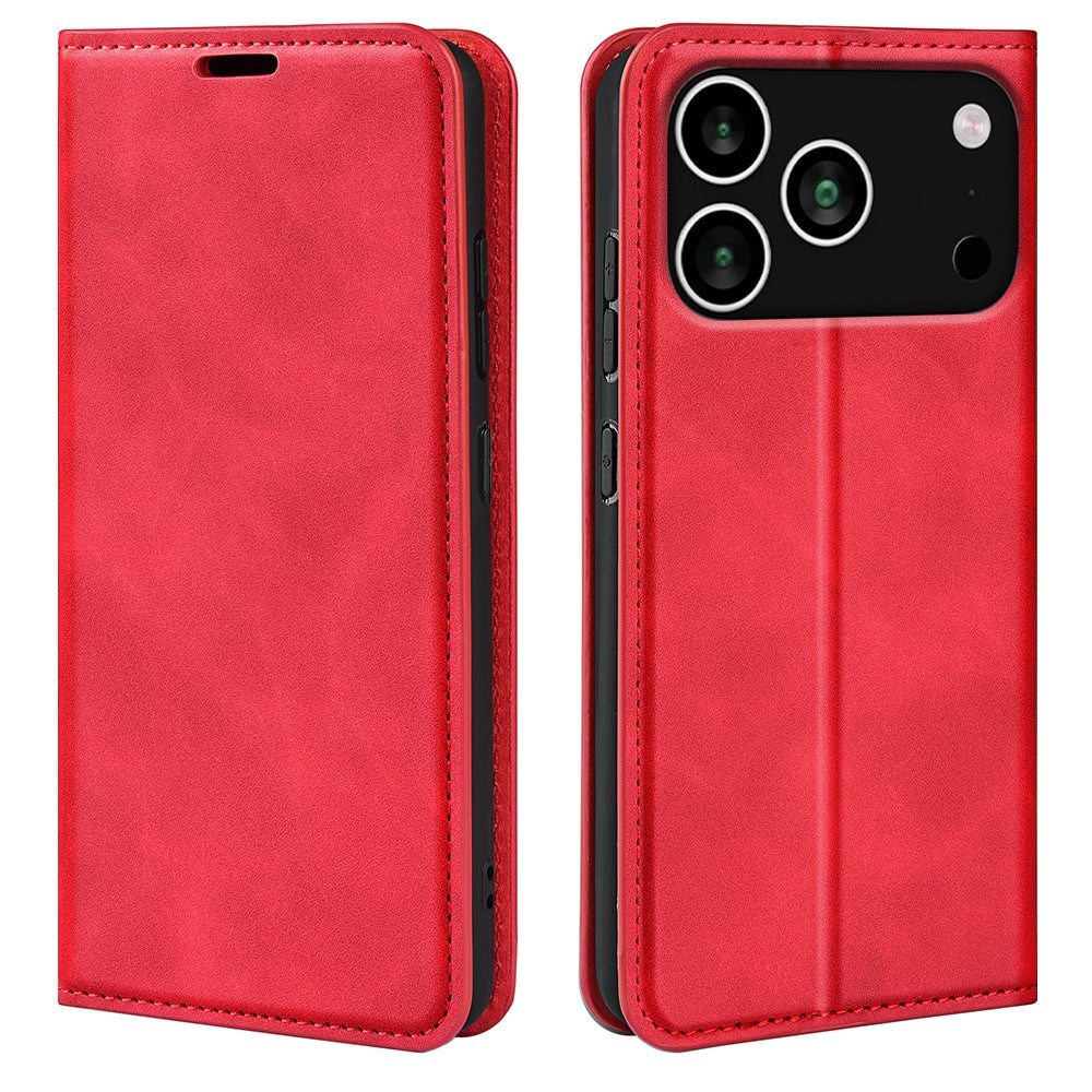 For iPhone 17 Pro Max Case Skin Touch Leather Wallet Phone Cover - Red