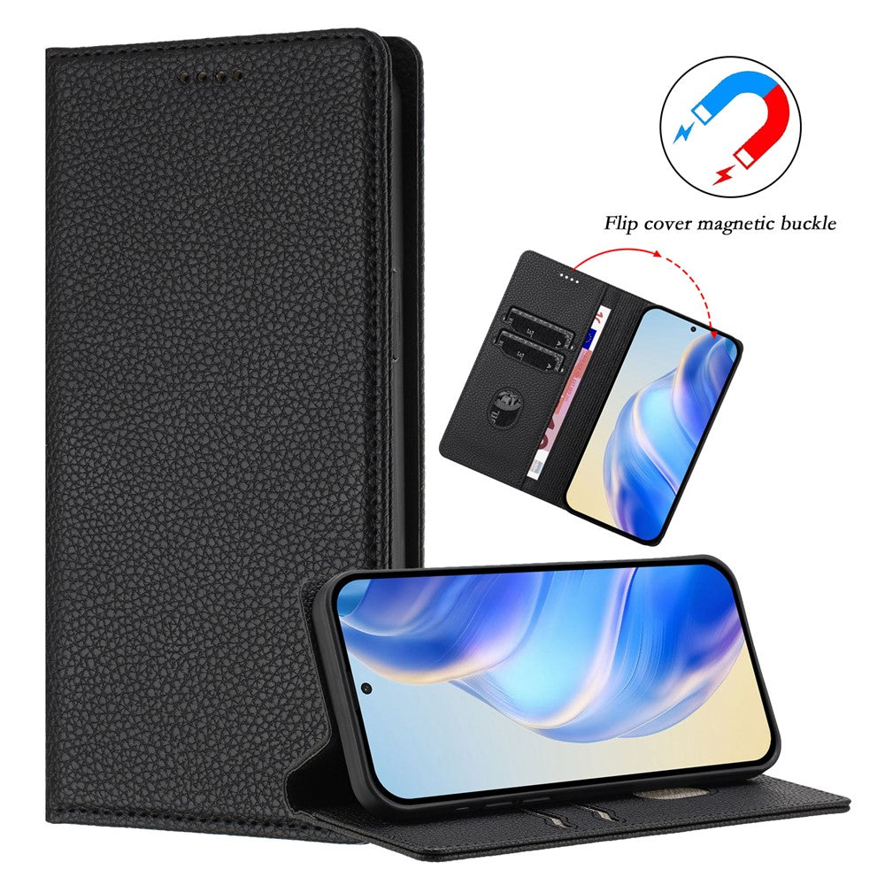 For iPhone 17 Pro Max Wallet Case RFID Blocking Litchi Texture Leather Mobile Cover - Black