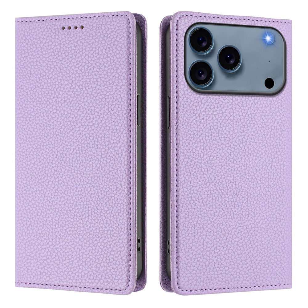 For iPhone 17 Pro Max Wallet Case RFID Blocking Litchi Texture Leather Mobile Cover - Light Purple