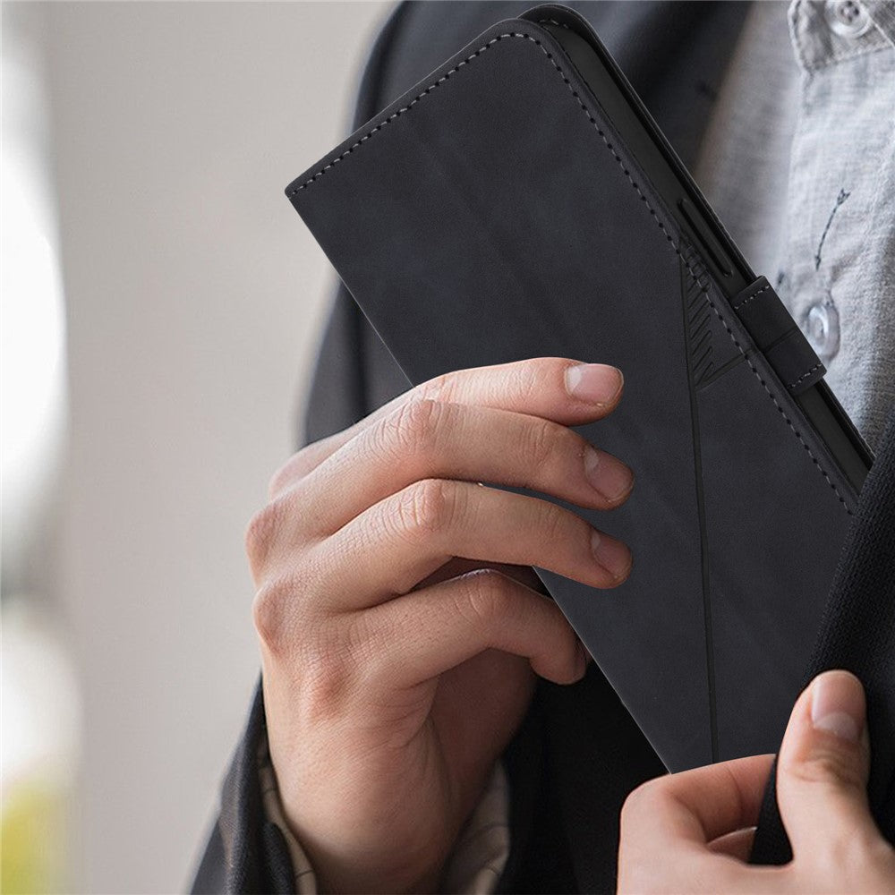 For iPhone 17 Pro Max Leather Case with Hand Strap Wallet Stand Phone Cover - Black