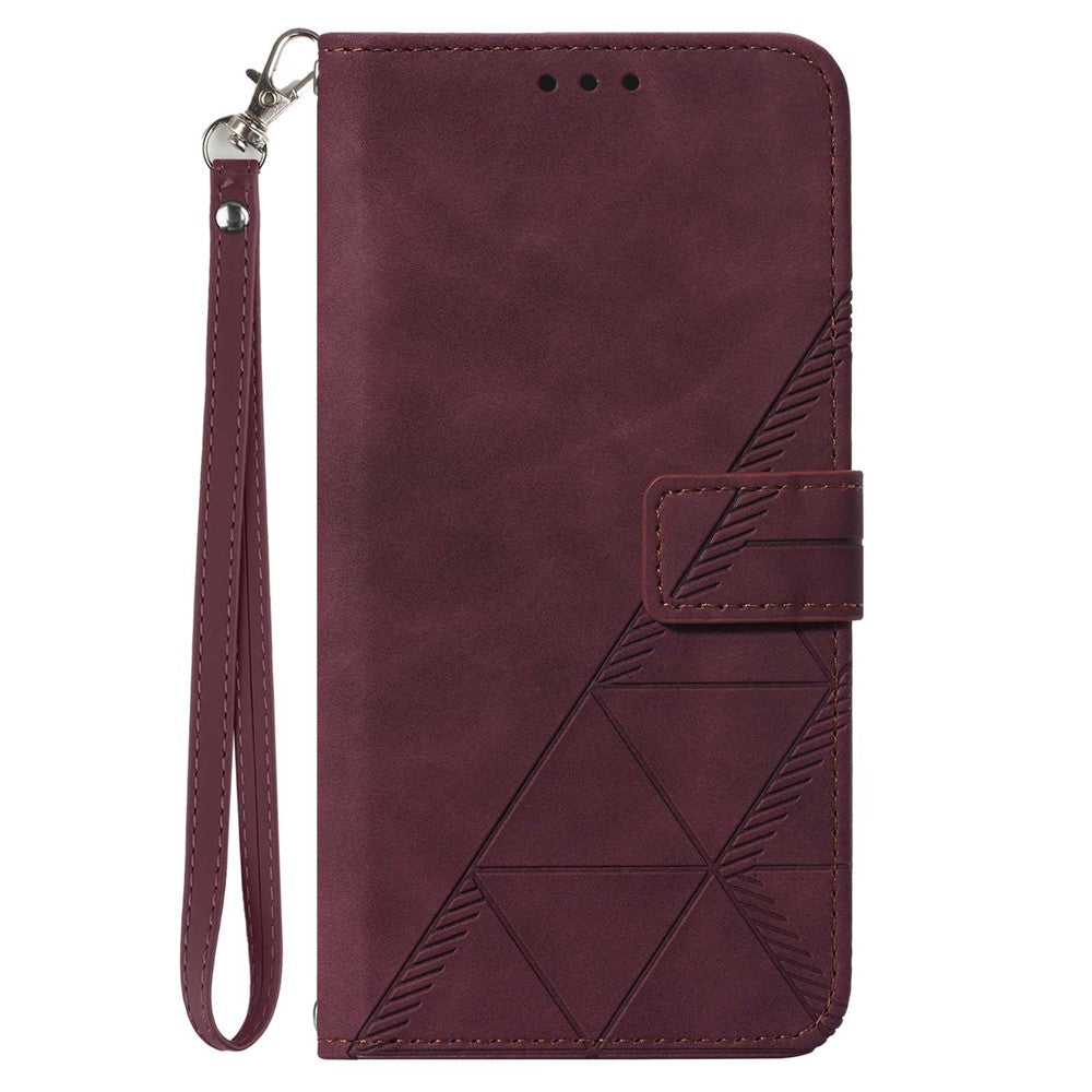 For iPhone 17 Pro Max Leather Case with Hand Strap Wallet Stand Phone Cover - Wine Red