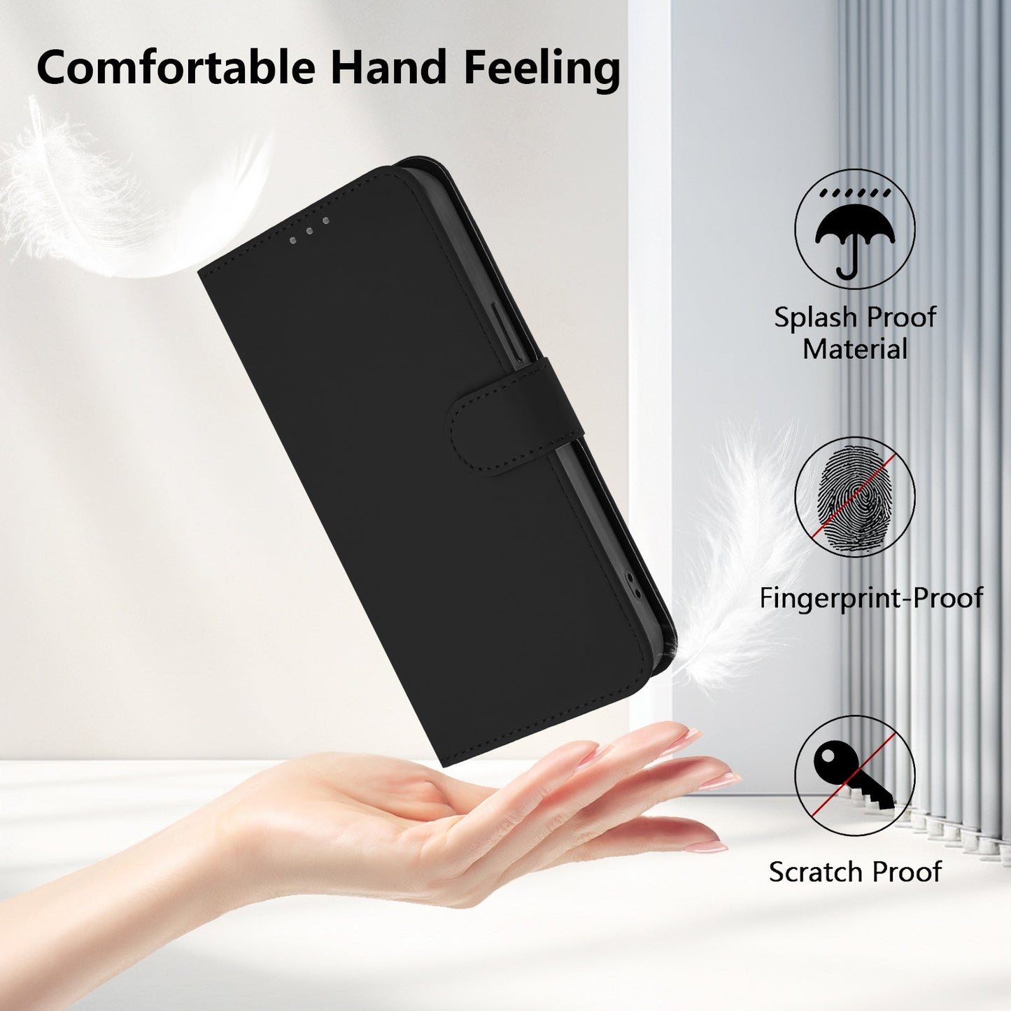 For Samsung Galaxy M16 5G / Galaxy F16 5G Case Solid Color Wallet Leather Phone Cover with Strap - Black