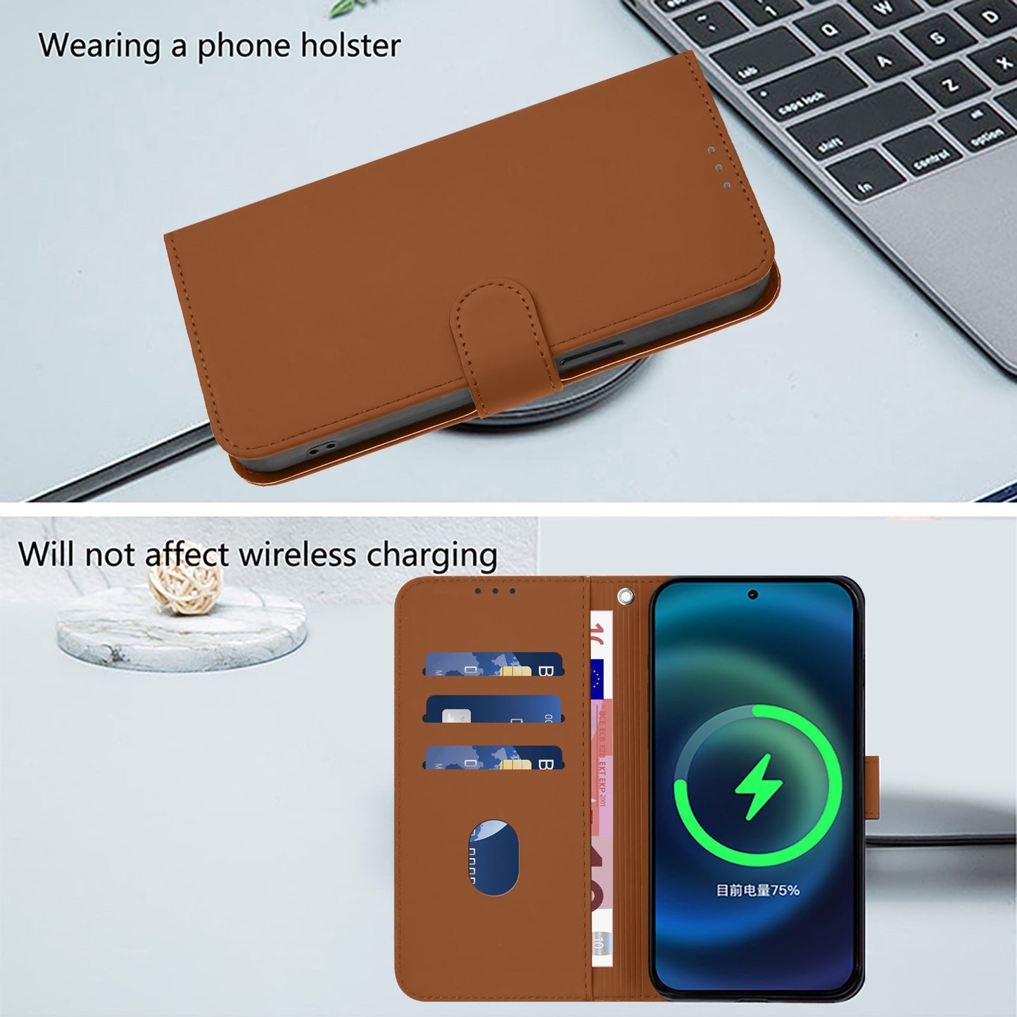 For Samsung Galaxy M16 5G / Galaxy F16 5G Case Solid Color Wallet Leather Phone Cover with Strap - Brown