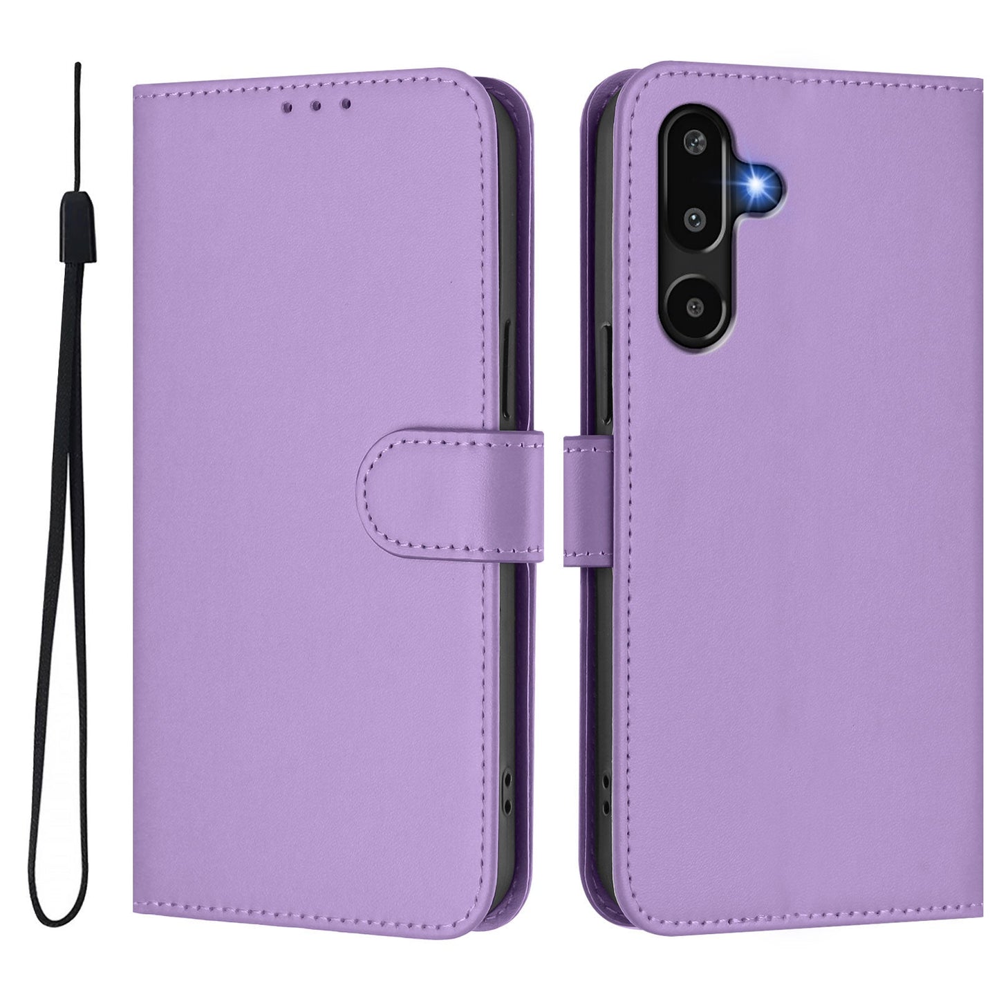 For Samsung Galaxy M16 5G / Galaxy F16 5G Case Solid Color Wallet Leather Phone Cover with Strap - Lavender