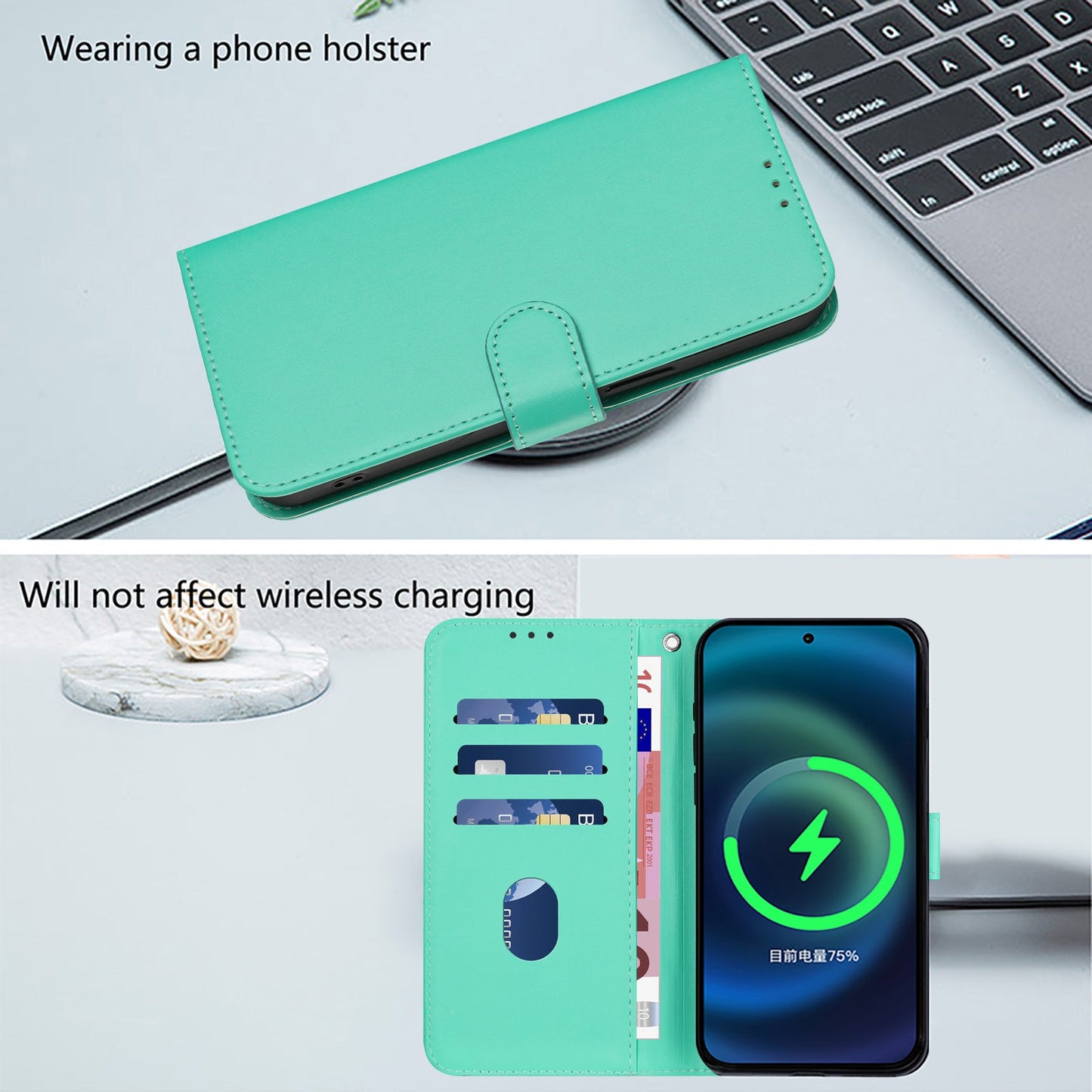 For Samsung Galaxy M16 5G / Galaxy F16 5G Case Solid Color Wallet Leather Phone Cover with Strap - Green