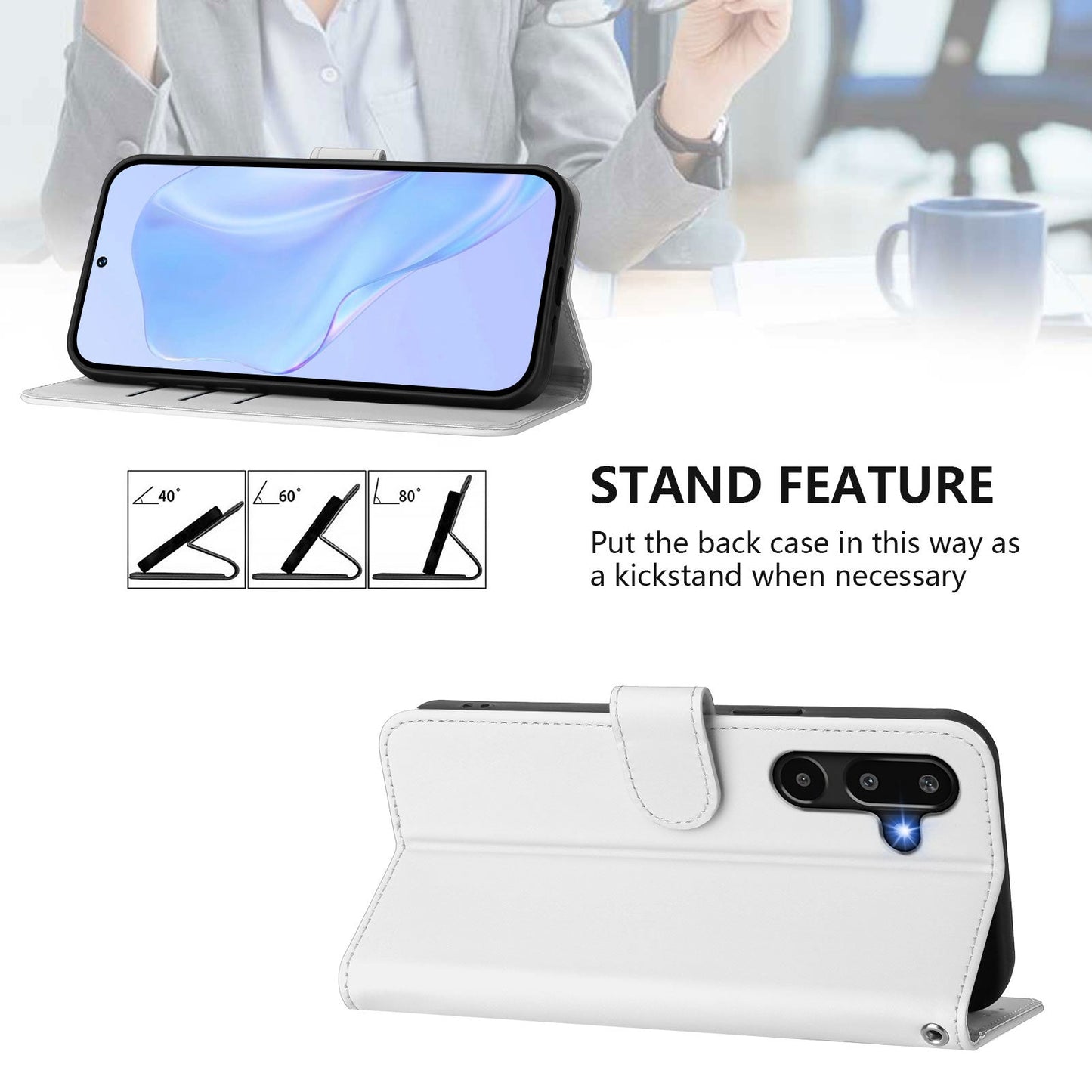 For Samsung Galaxy M16 5G / Galaxy F16 5G Case Solid Color Wallet Leather Phone Cover with Strap - White