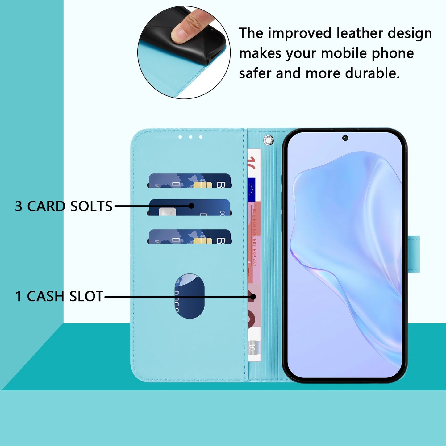 For Samsung Galaxy M16 5G / Galaxy F16 5G Case Solid Color Wallet Leather Phone Cover with Strap - Sky Blue