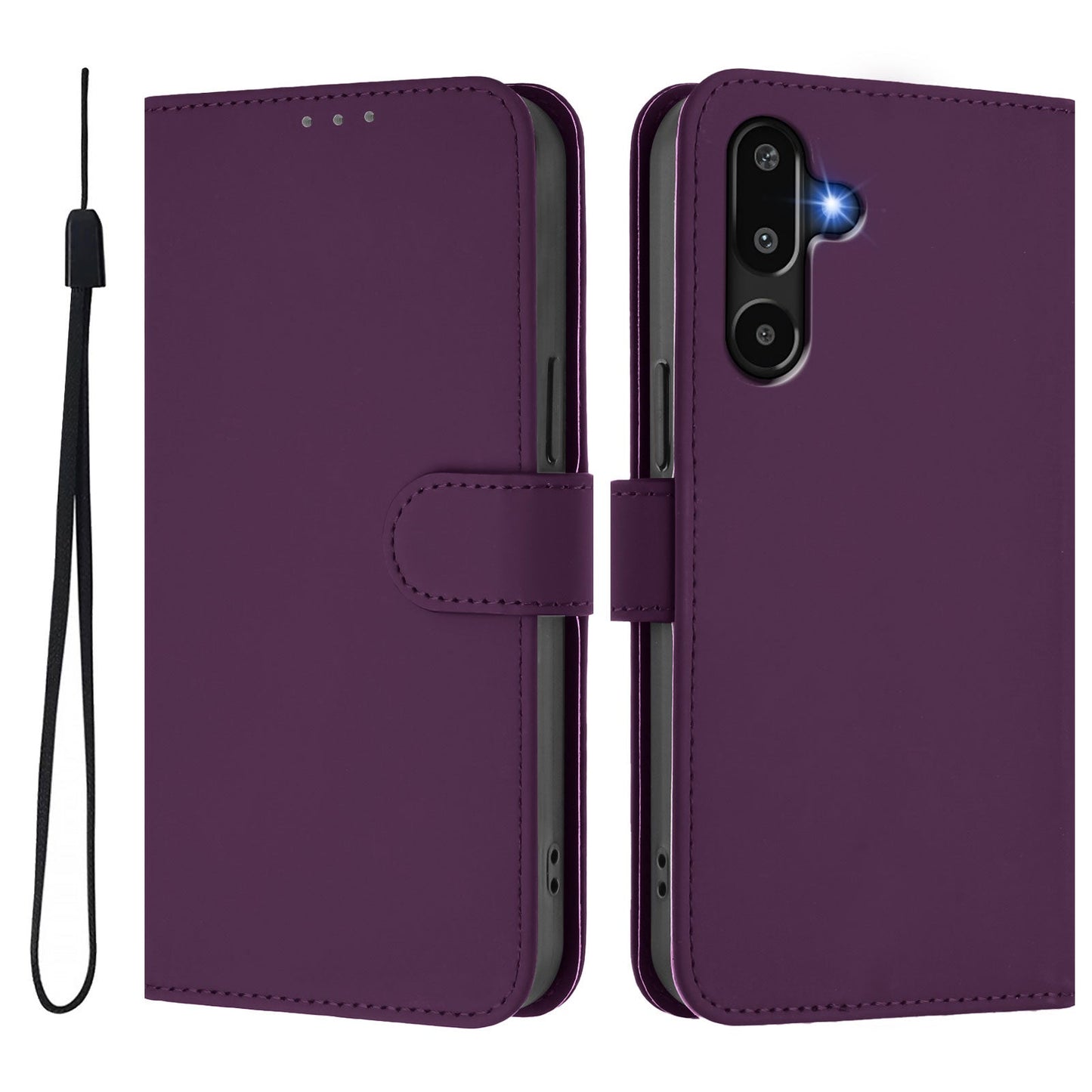 For Samsung Galaxy M16 5G / Galaxy F16 5G Case Solid Color Wallet Leather Phone Cover with Strap - Voilet