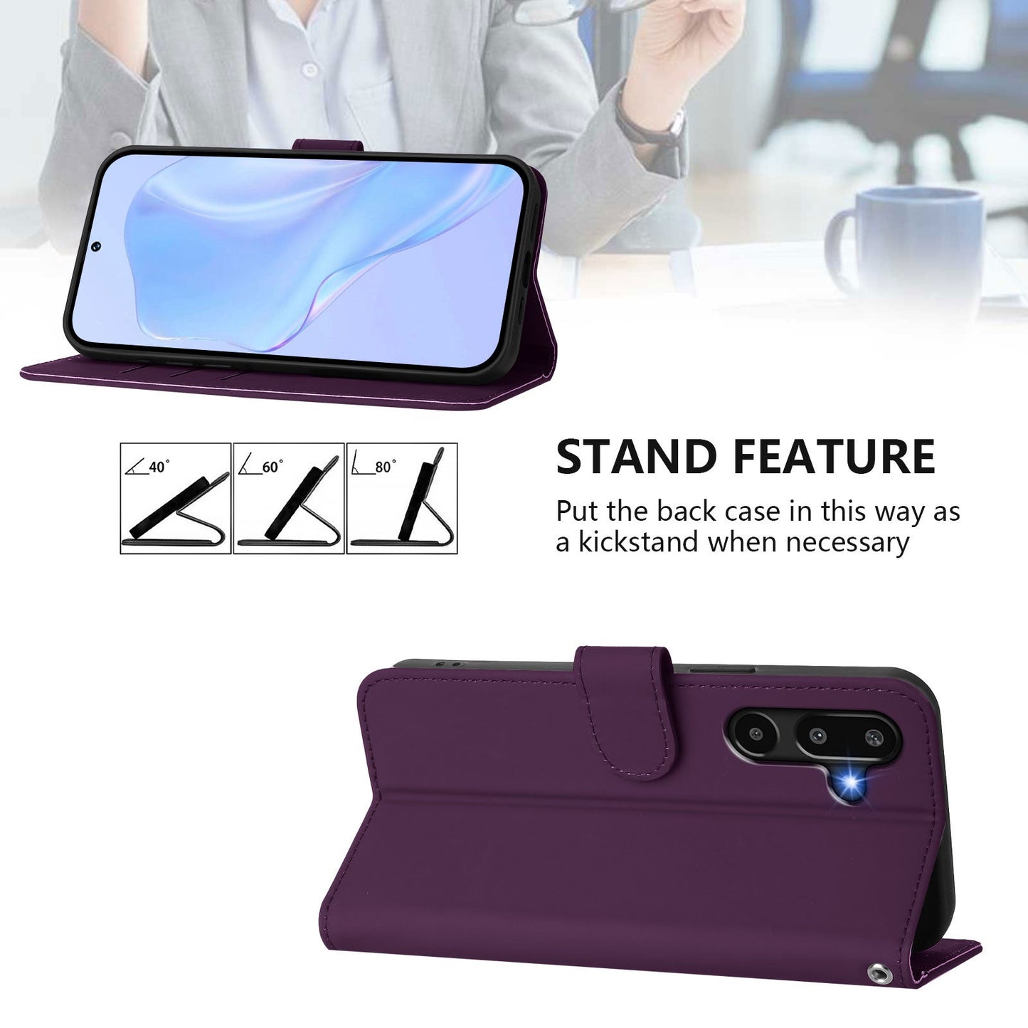 For Samsung Galaxy M16 5G / Galaxy F16 5G Case Solid Color Wallet Leather Phone Cover with Strap - Voilet
