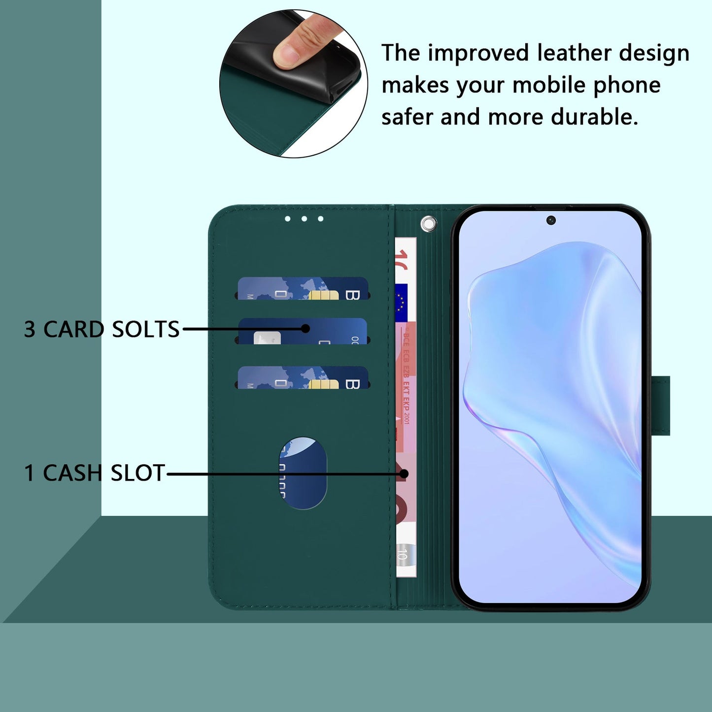 For Samsung Galaxy M16 5G / Galaxy F16 5G Case Solid Color Wallet Leather Phone Cover with Strap - Dark Green