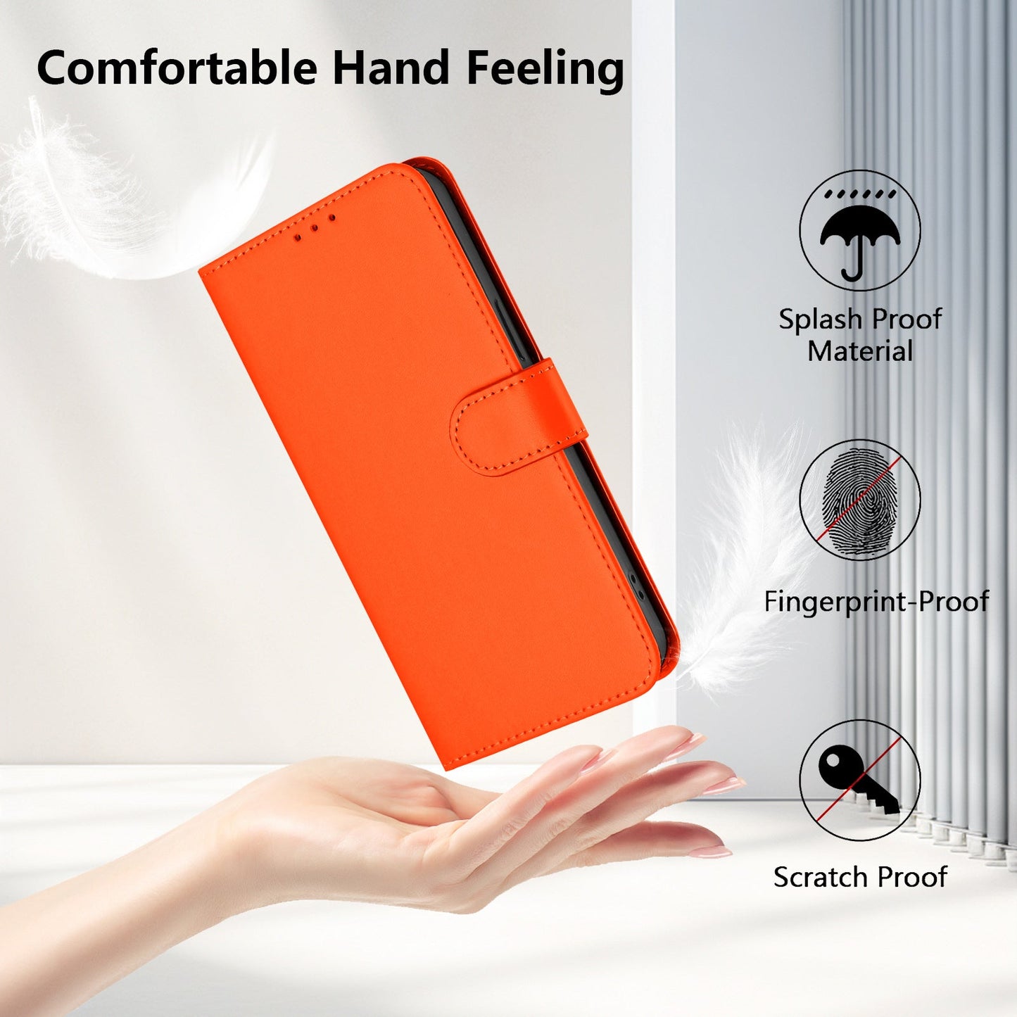 For Samsung Galaxy M16 5G / Galaxy F16 5G Case Solid Color Wallet Leather Phone Cover with Strap - Orange