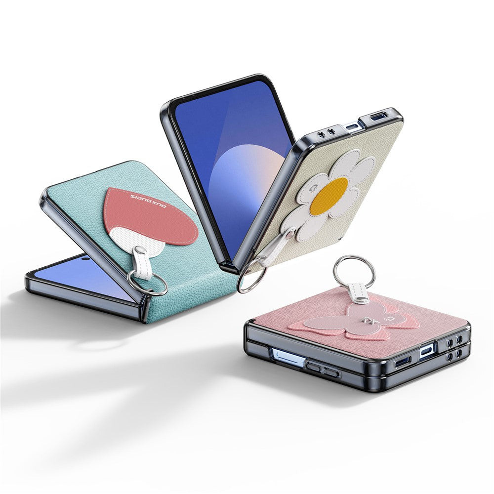 DUX DUCIS Luvy Series For Samsung Galaxy Z Flip7 5G Case PU Leather + PC Phone Case with Ring Holder / Strap - Pink Butterfly