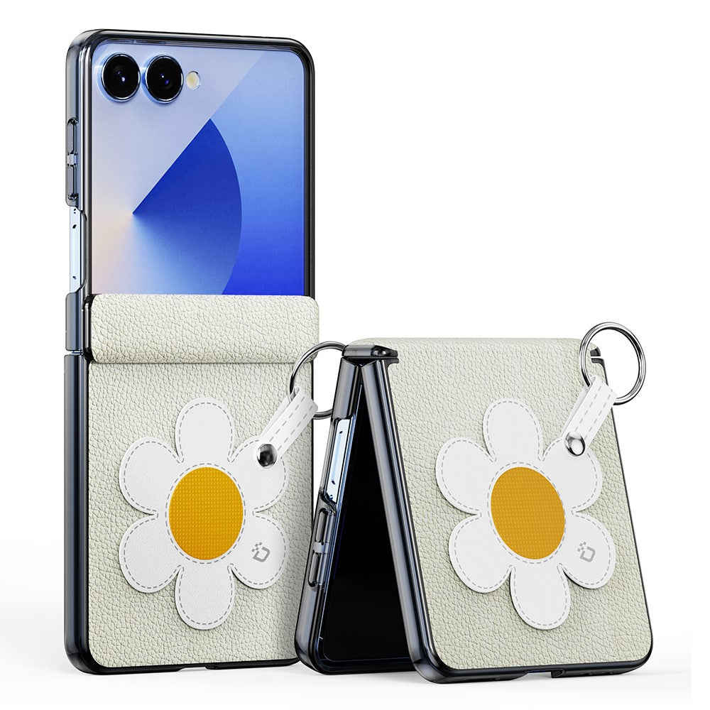 DUX DUCIS Luvy Series For Samsung Galaxy Z Flip7 5G Case PU Leather + PC Phone Case with Ring Holder / Strap - Starlight Daisy