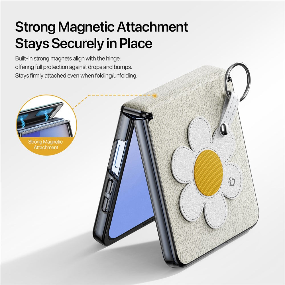 DUX DUCIS Luvy Series For Samsung Galaxy Z Flip7 5G Case PU Leather + PC Phone Case with Ring Holder / Strap - Starlight Daisy