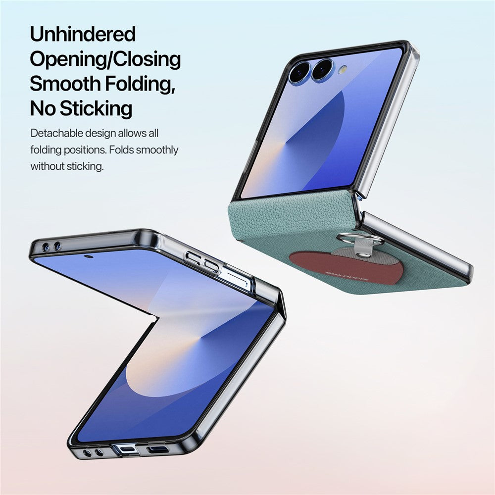 DUX DUCIS Luvy Series For Samsung Galaxy Z Flip7 5G Case PU Leather + PC Phone Case with Ring Holder / Strap - Cyan Blue Heart