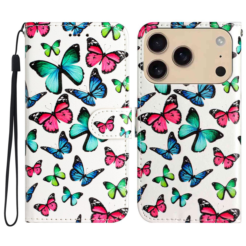 For iPhone 17 Pro Max Wallet Case Printed Pattern Design Leather Phone Cover - Butterflies