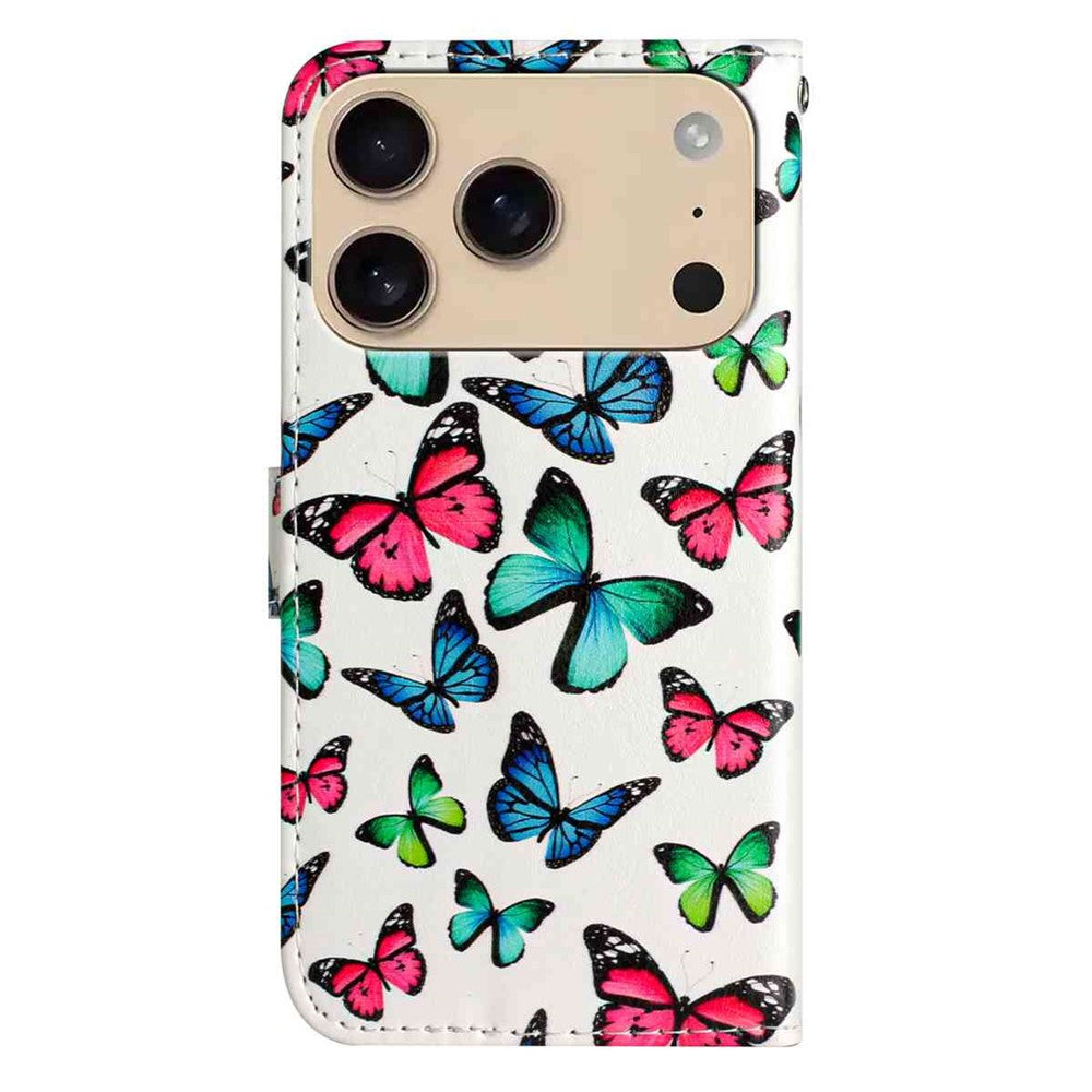 For iPhone 17 Pro Max Wallet Case Printed Pattern Design Leather Phone Cover - Butterflies
