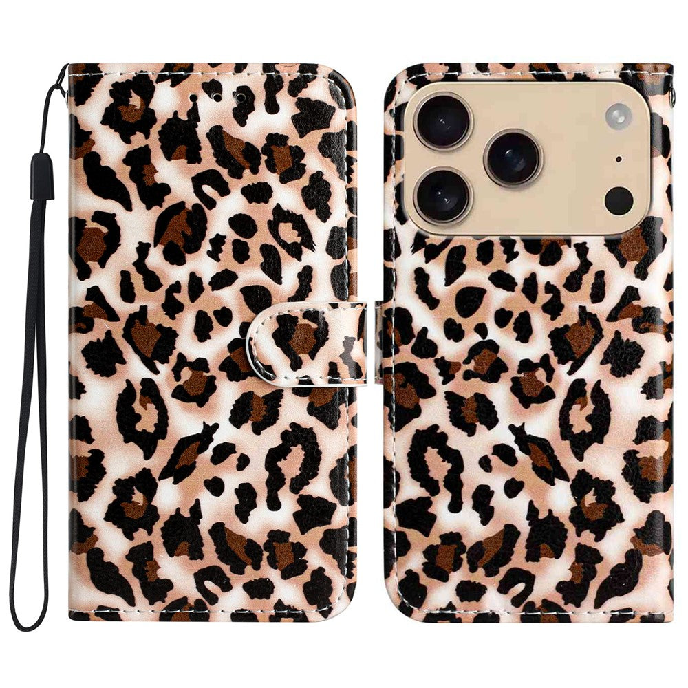 For iPhone 17 Pro Max Wallet Case Printed Pattern Design Leather Phone Cover - Leopard Print
