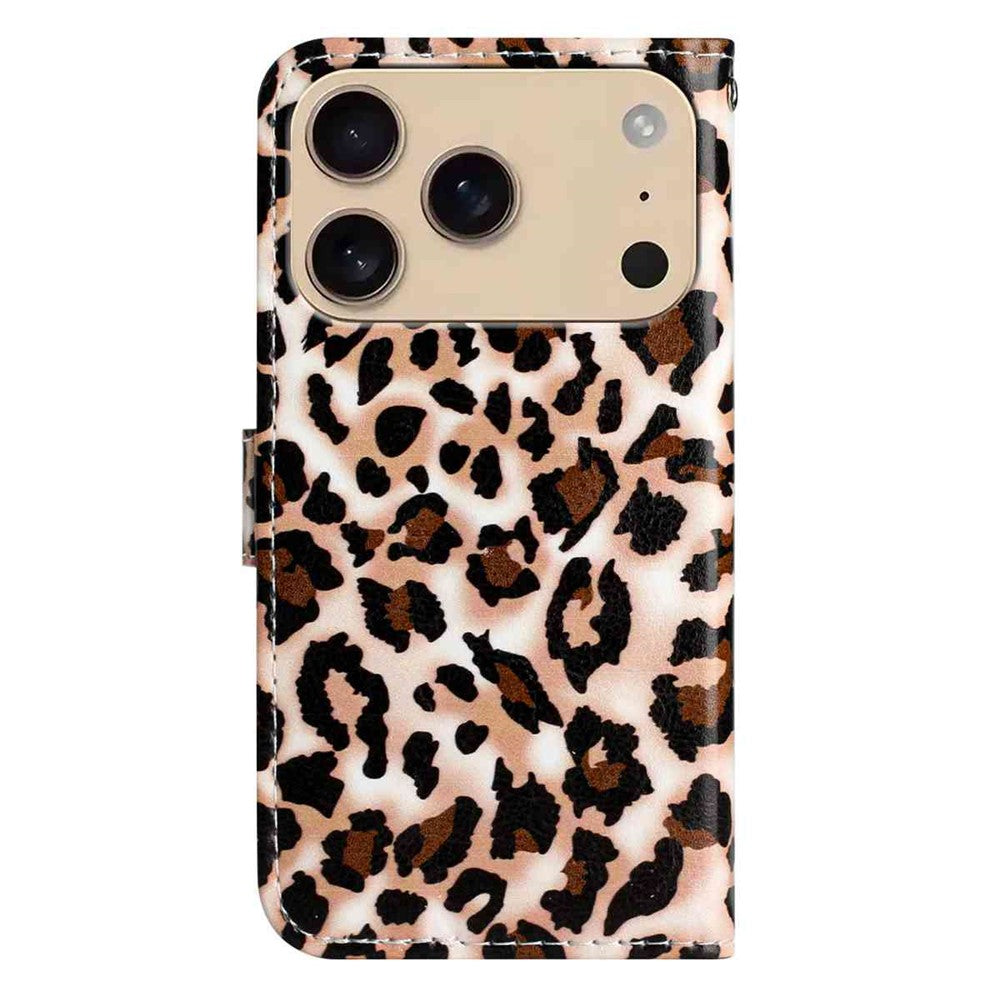 For iPhone 17 Pro Max Wallet Case Printed Pattern Design Leather Phone Cover - Leopard Print