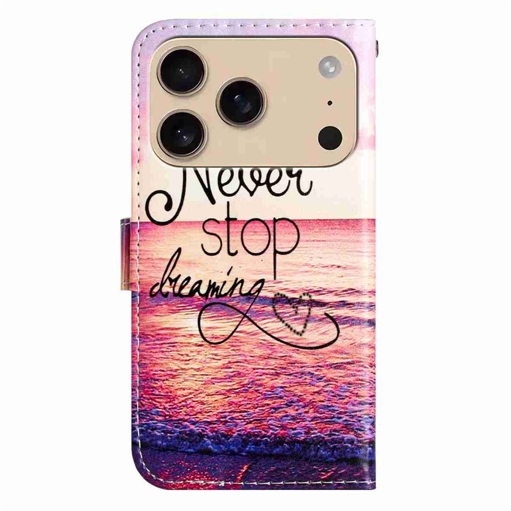 For iPhone 17 Pro Max Wallet Case Printed Pattern Design Leather Phone Cover - Never Stop Dreaming