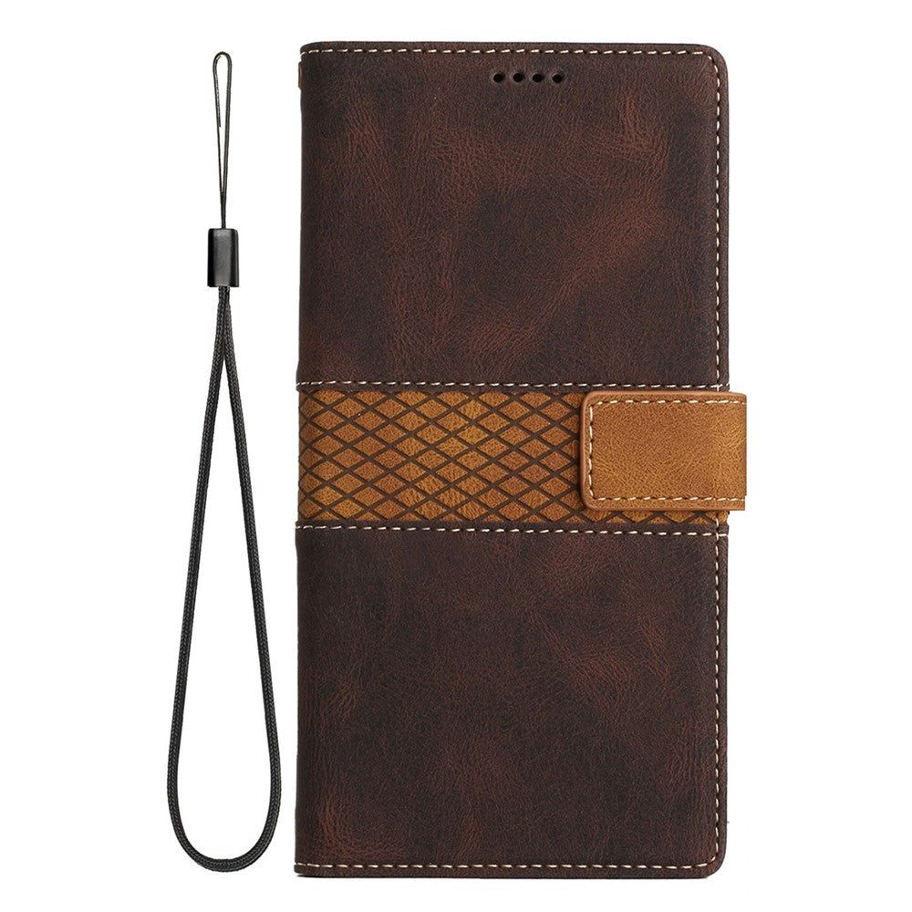 For iPhone 17 Pro Max Case Grid Splicing Stand Wallet Leather Phone Cover - Brown